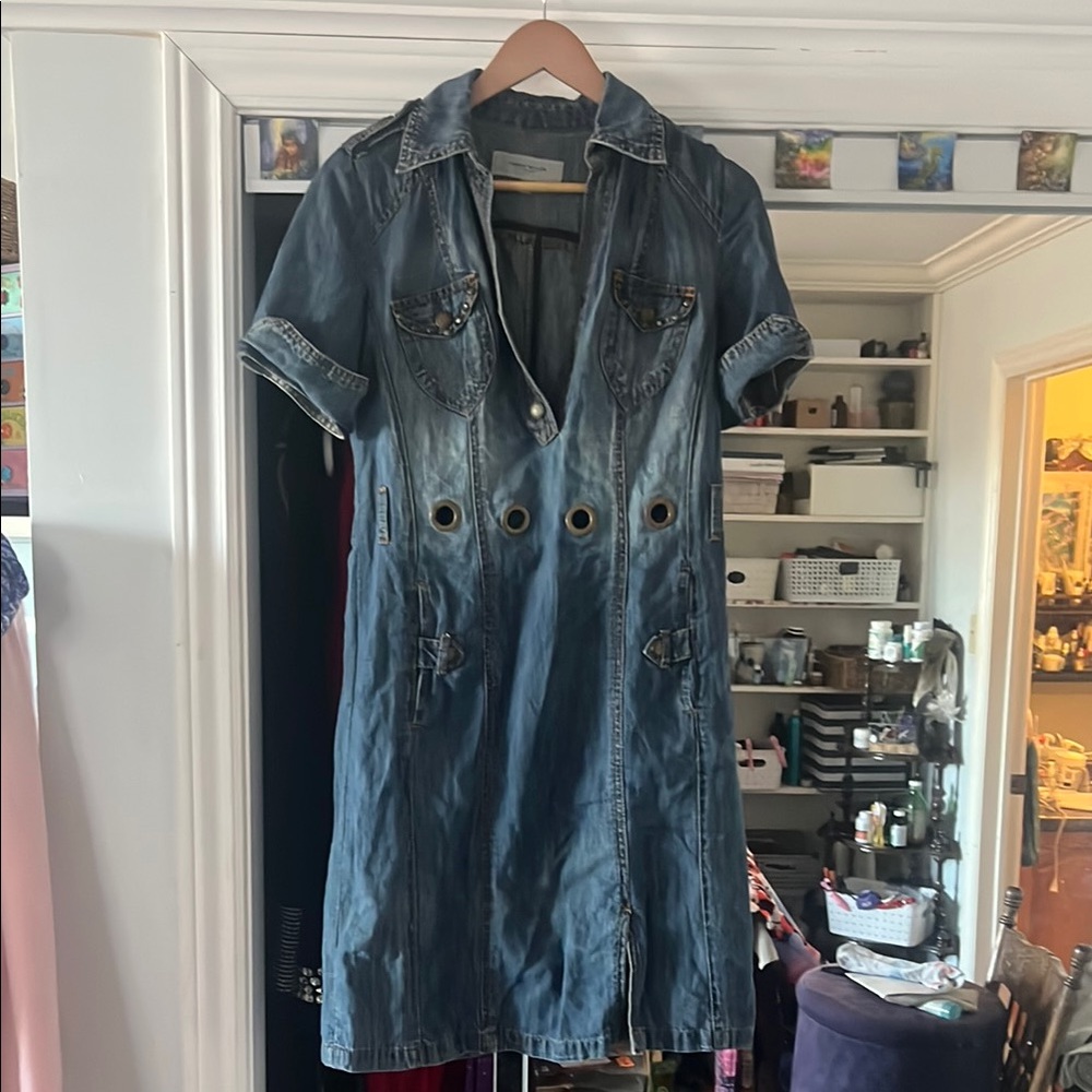 Denim Short Sleeve Dress with Button Details